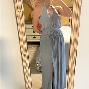 Watters & Watters Halter Keyhole Maxi Dress in French Blue